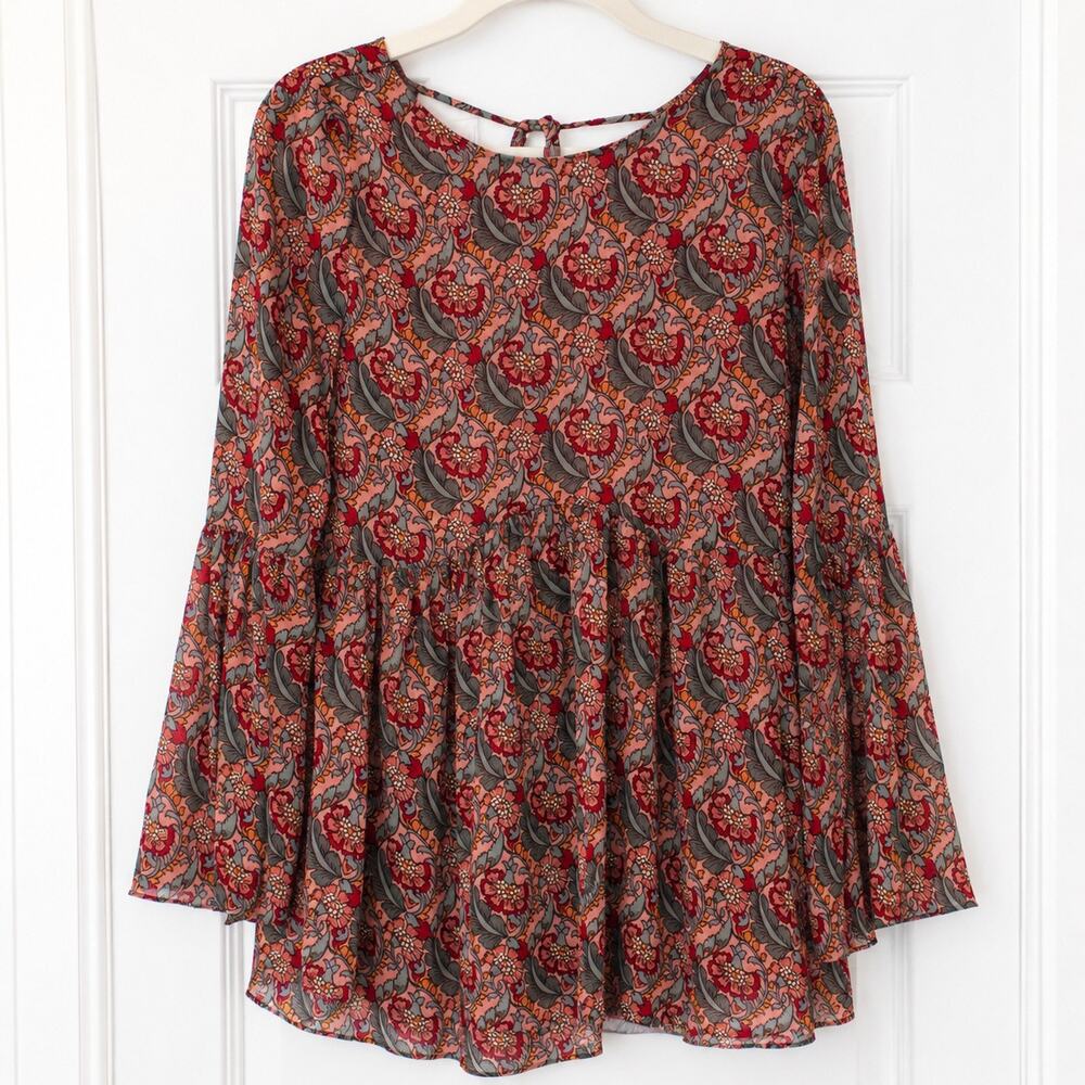 Buddy Love Floral Flounce Dress Paisley Print Bell Sleeve Top size xsmall